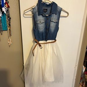 Girls Denim and Tulle Dress